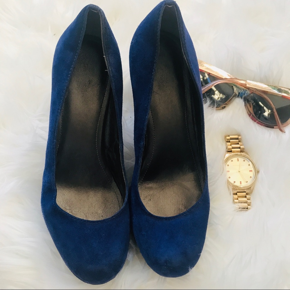 Calvin Klein Blue Suede Platform Pumps Heels Size 7.5